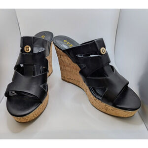 New Guess Black Leather Sandals Women's Size 8